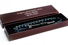 Gümüş İsimli Sıkma Kehribar Ahşap Kutulu KHNİSİM791