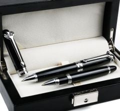 Ultra Lüks Roller ve Tükenmez Kalem Seti Deri Kutulu