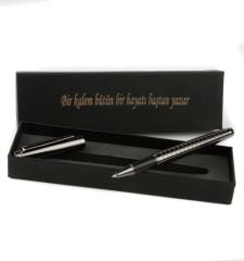 Kişiye Özel Lüks Roller Kalem Karbon Gri Kişisel Yazılı Kutu