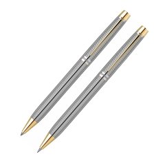 İkili Set Tükenmezkalem - Mekanik Kurşunkalem Venus 722W Balıksırtı Desenli Gold Krom