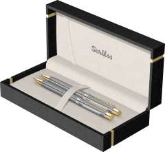 İkili Set Tükenmezkalem - Mekanik Kurşunkalem Venus 722W Balıksırtı Desenli Gold Krom