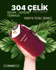 304 Çelik Sıcak - Soğuk Kişiye Özel Termos Kırmızı Dijital Derece Göstergeli 500 ml