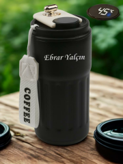 304 Çelik Sıcak - Soğuk Kişiye Özel Termos Siyah Dijital Derece Göstergeli 500 ml