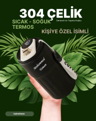 304 Çelik Sıcak - Soğuk Kişiye Özel Termos Siyah Dijital Derece Göstergeli 500 ml