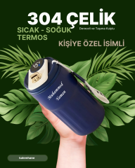 304 Çelik Sıcak - Soğuk Kişiye Özel Termos Mavi Dijital Derece Göstergeli 500 ml