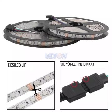 12V 3 Çip Silikonsuz RGB Şerit Led