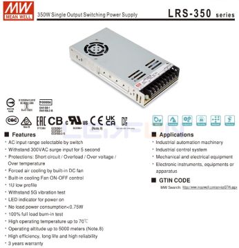 Mean Well 24V 14.6 Amper 350W Güç Kaynağı LRS-350-24