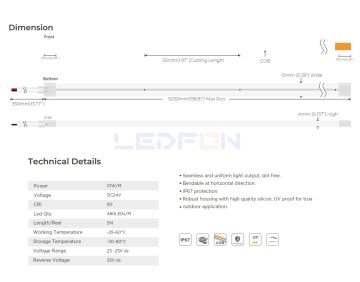 24V 10W 480Led Dış Mekan 4000K Naturel Cob Şerit Led