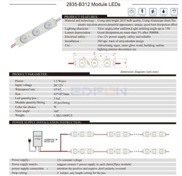 12V APlus 1.5W 3000K Günışığı Modül Led