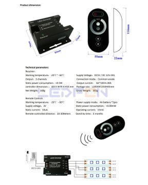 12V/24V Dokunmatik Kumandalı Led Dimmer 30A