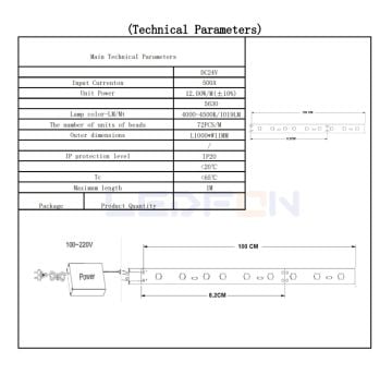24V 12W 4000K Naturel Çubuk Bar Led 100cm