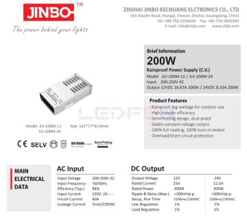 Jinbo 24V 8.33A 200W Rainproof Adaptör