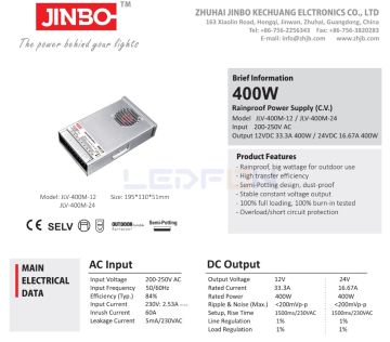 Jinbo 24V 16.7A 400W Rainproof Adaptör