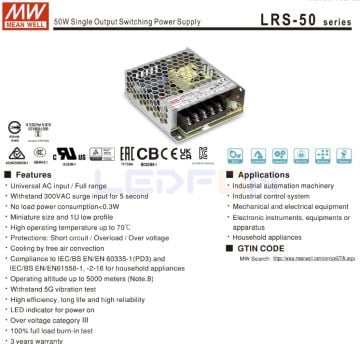 LRS-50-24 Mean Well 24V 2.2A 50W Adaptör