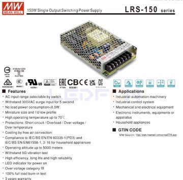 Mean Well 24V 6.5 Amper 150W Adaptör LRS-150-24