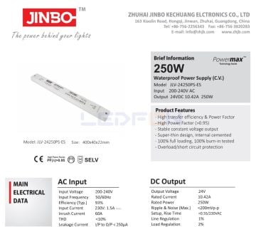 Jinbo 24V 10.42A 250W IP67 Dış Mekan Slim Plastik Adaptör