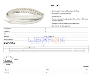 24V 13x7mm 18W IP67 3000K Günışığı Neon Led