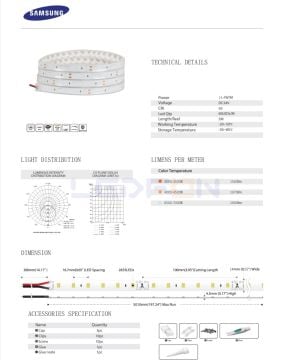 24V 14.4W Samsung 60 Led IP65 Silikonlu 3000K Günışığı Şerit Led