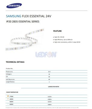 24V 14.4W Samsung 60 Led Silikonsuz 2700K Günışığı Şerit Led