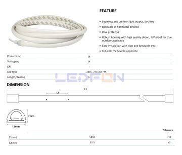 24V 18W 13mm 2700K Günışığı Neon Led