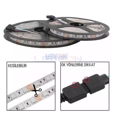 24V 3 Çip Silikonsuz RGB Şerit Led