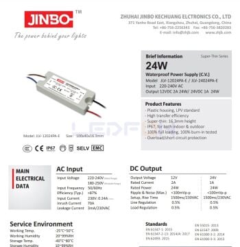 Jinbo 12V 2A 24W IP67 Flat Dış Mekan Adaptör