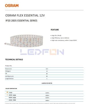 Osram 12V 14.4W 60 Led IP20 6500K Şerit Led