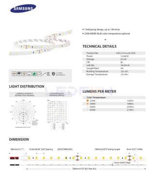 24V 14.4W Samsung 70 Led Silikonsuz 4000K Naturel Şerit Led