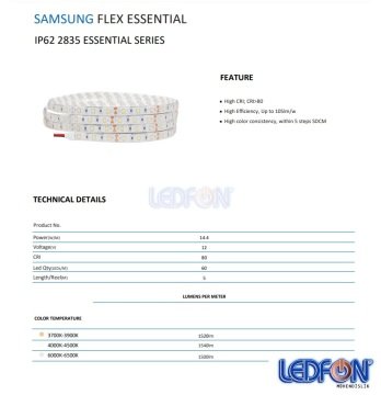 12V 14.4W Samsung 60 Led IP62 Silikonlu 3000K Günışığı Şerit Led