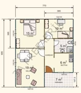 68m2  Tek Katlı Prefabrik Ev