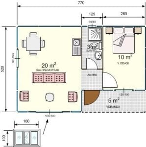 40m2.Prefabrike Ev-Fugalı