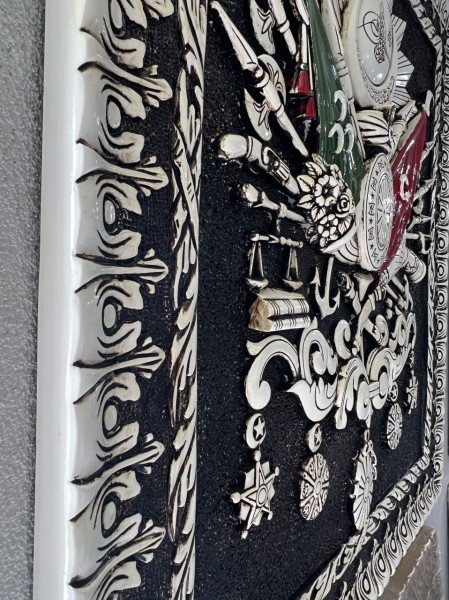 Osmanlı Devlet Arması Beyaz Varak Üç Boyutlu Tablo Karbartmalı 1.Kalite Dev Boy 4 Kilo