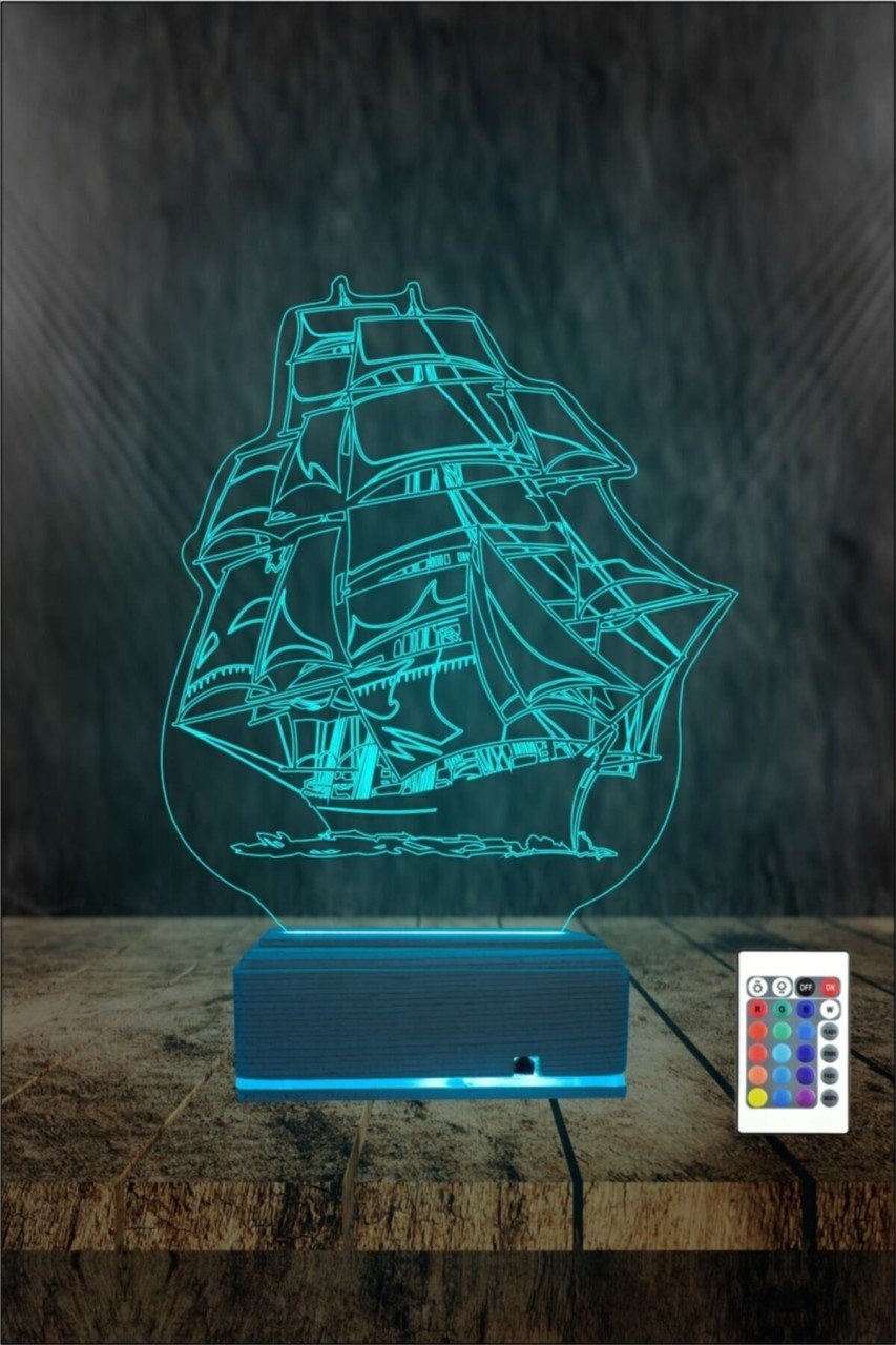 3D LED Gece Lambası Gemi Tasarımlı 16 Renkli Masa Lambası