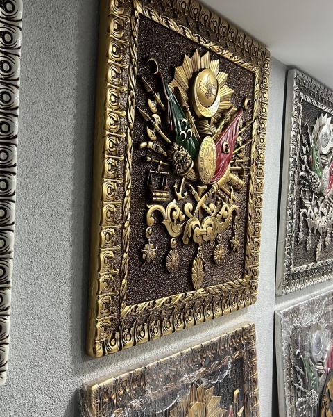 Fırsat Ürün Osmanlı Devlet Arması Gold Varak Üç Boyutlu Tablo Karbartmalı 1.Kalite Dev Boy 4 Kilo