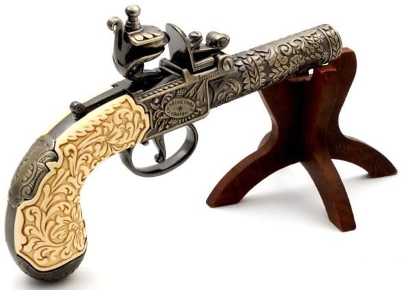 Biblo Metal ve Kemik  Ofis ürünü Süs Flintlock Pocket Pistol  London  1795 Replika Tabanca