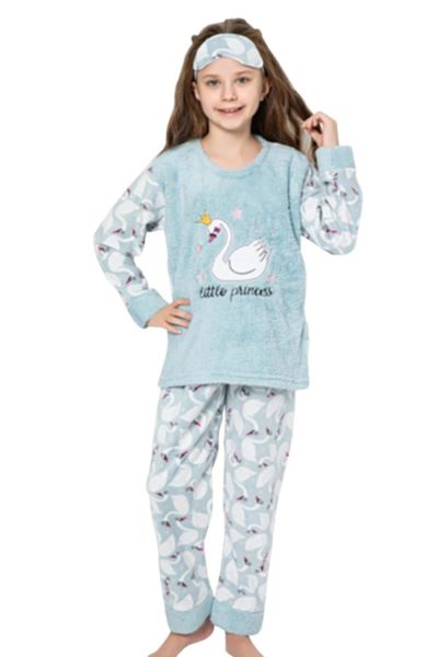Kshop 1456 Kuğulu Polar Kız Çocuk Uzun Kol Pijama Takımı