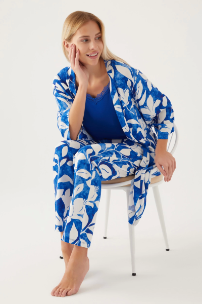 Pierre Cardin 8835-s Kadın Çiçek Desenli Sabahlıklı Pijama Takımı