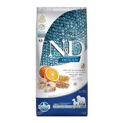 N&D Düşük Tahıllı Ocean Morina Balıklı Portakallı Yetişkin Köpek Maması 12 kg