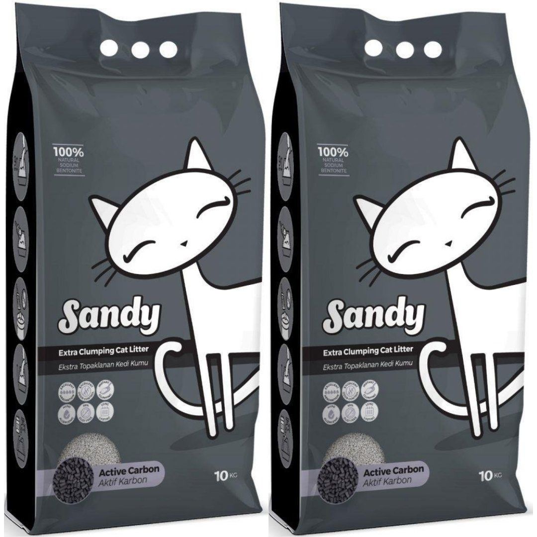 Sandy Aktif Karbonlu Tozsuz Topaklanan Sodyum Bentonit Gri Kedi Kumu 10kg