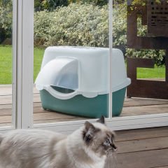 Stefanplast Tres Chic Dış Mekan Kapalı Kedi Tuvaleti Yeşil Beyaz