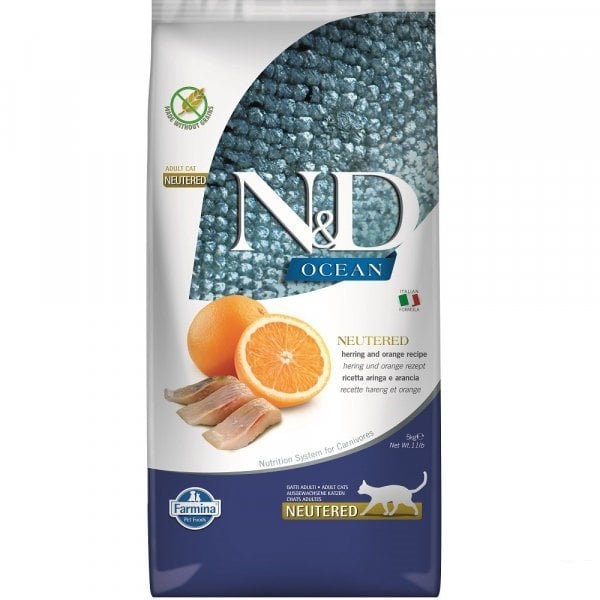 N&D Ocean Ringa Balıklı Portakallı Kısırlaştırılmış Kedi Maması 5KG