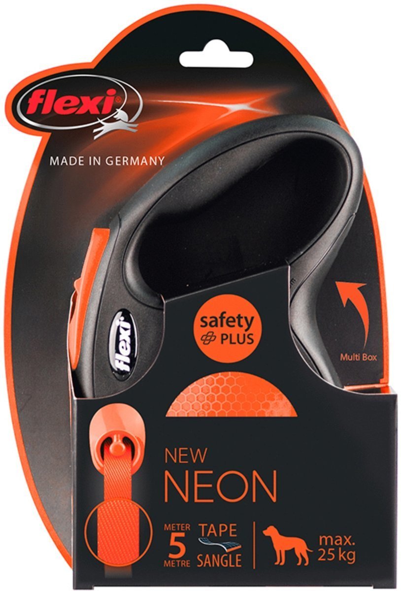 Flexi Neon Medium 5M Şerit Otomatik Köpek Gezdirme Tasması Turuncu