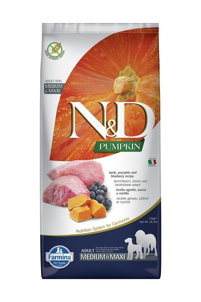 N&D Pumpkin Bal Kabaklı Kuzu Etli Yaban Mersinli Orta Ve Büyük Irk Yetişkin Köpek Maması 12  Kg