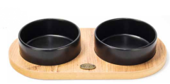 Ozark Ahşap 2li Oval Tabanlı Seramik Kedi Köpek Mama ve Su Kabı Siyah 19,5 cm 400ml