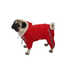 Pawstar Köpek Tulumu Sweatshirt Kapşonlu Kırmızı 22919 - S