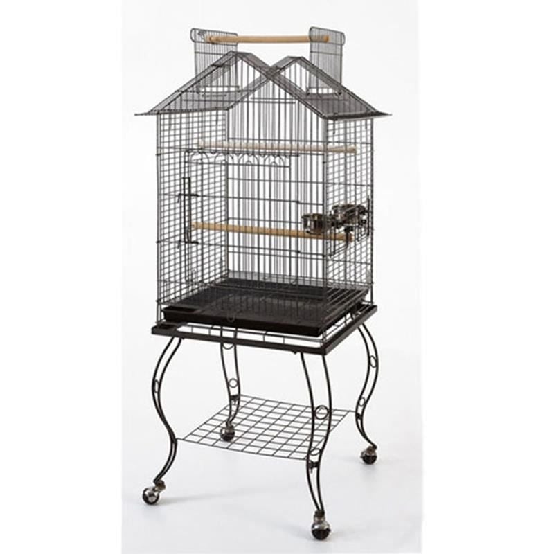 Sehpalı Papağan Kafesi Siyah Dövme Demir 51x51x140