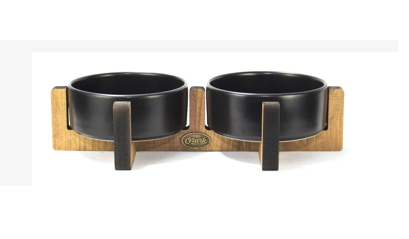 Petvoda 2li Ahşap Sehpalı Seramik Mama Kabı Siyah Voda2963