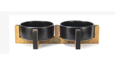 Petvoda 2li Ahşap Sehpalı Seramik Mama Kabı Siyah Voda2963