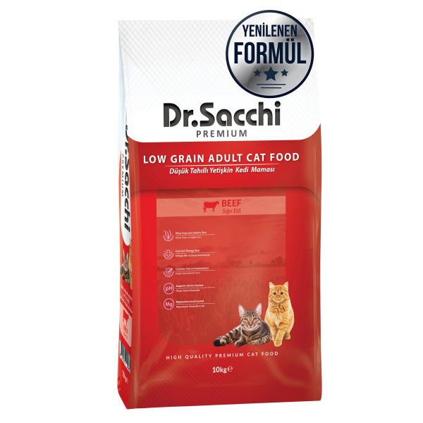 Dr. Sacchi Düşük Tahıllı Sığır Etli Yetişkin Kedi Maması 10 Kg