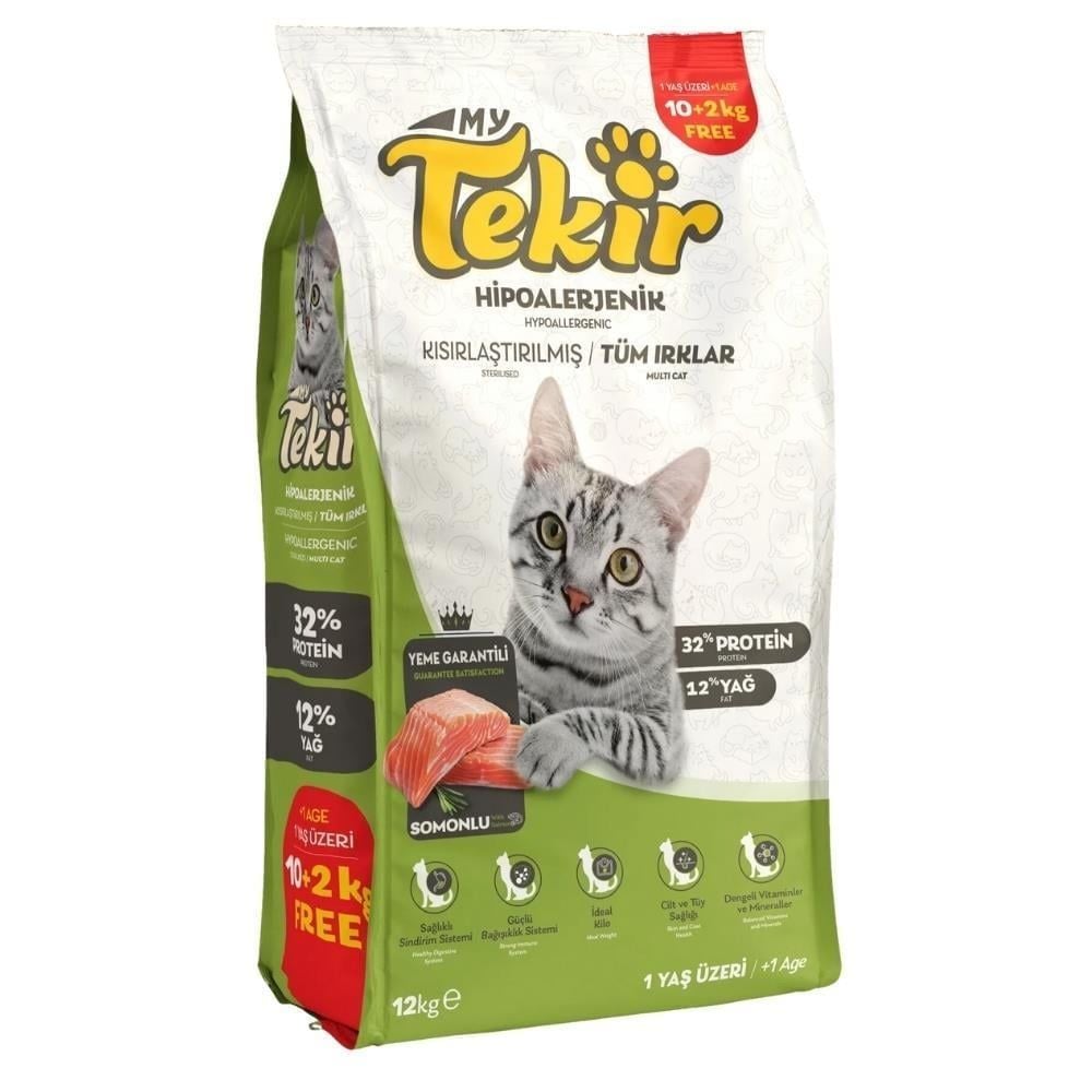 Tekir Sterilised Hypo Allergenic Somonlu Kısırlaştırılmış Kedi Maması 12 Kg